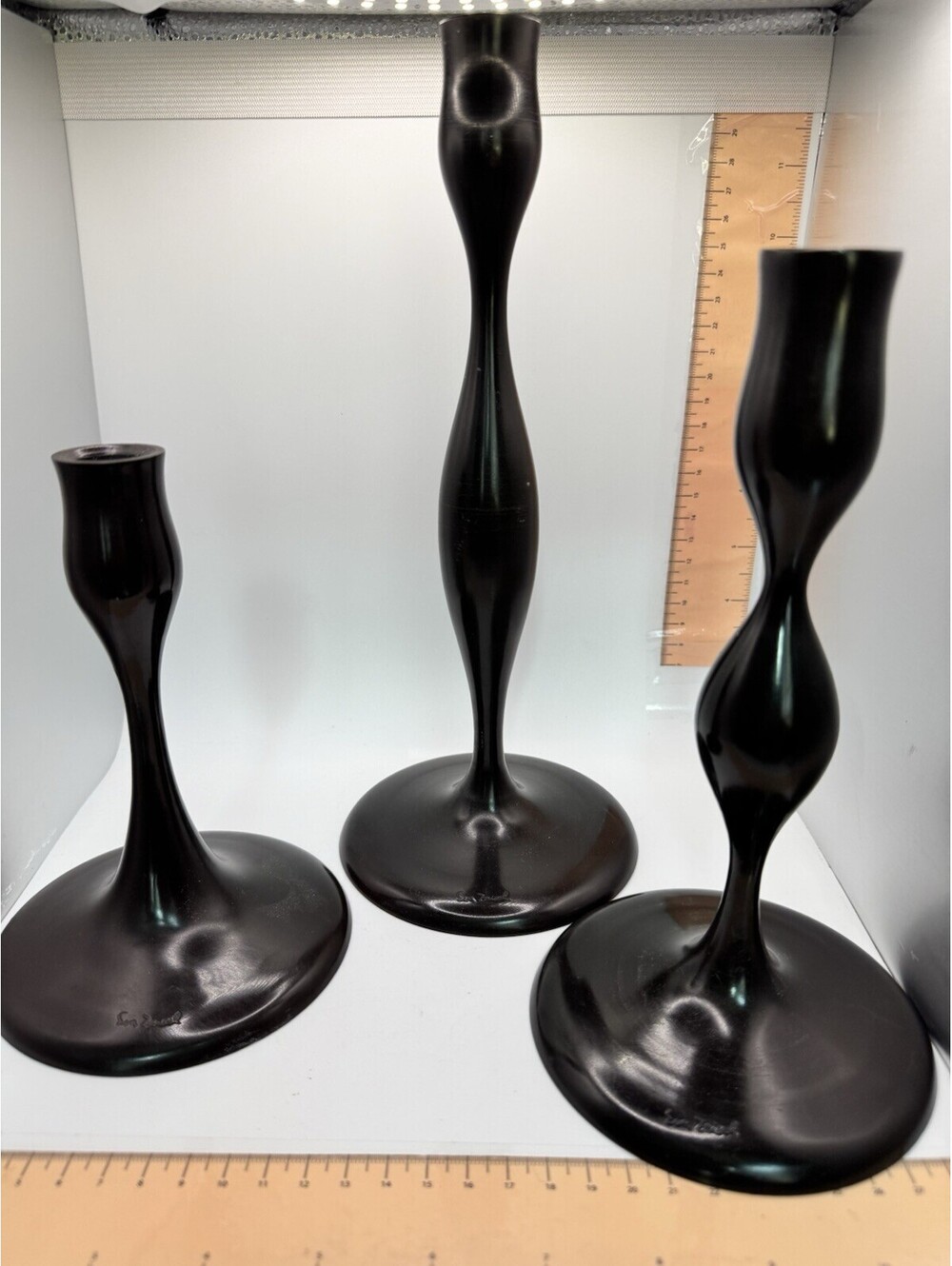 Eva Zeisel Bronze Candlesticks Set of 3 MCM Modernist Decor Made in India